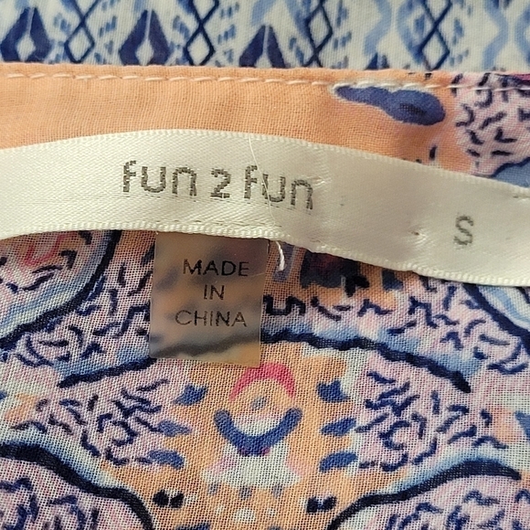 Blue Pink Tunic Boho Blouse Simi Sheer Lightweight Top Size Small - Picture 6 of 7